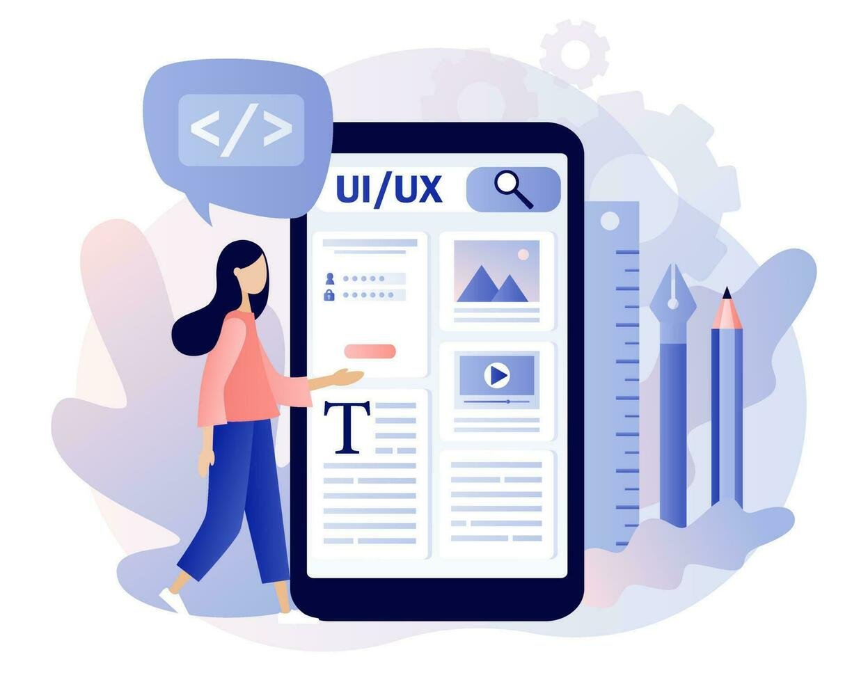 web ui ux design mobile app development application design online coding web building concept modern flat cartoon style illustration on white background vector web ui ux design mobile app development application design online coding web building concept modern flat cartoon style illustration on white background vector